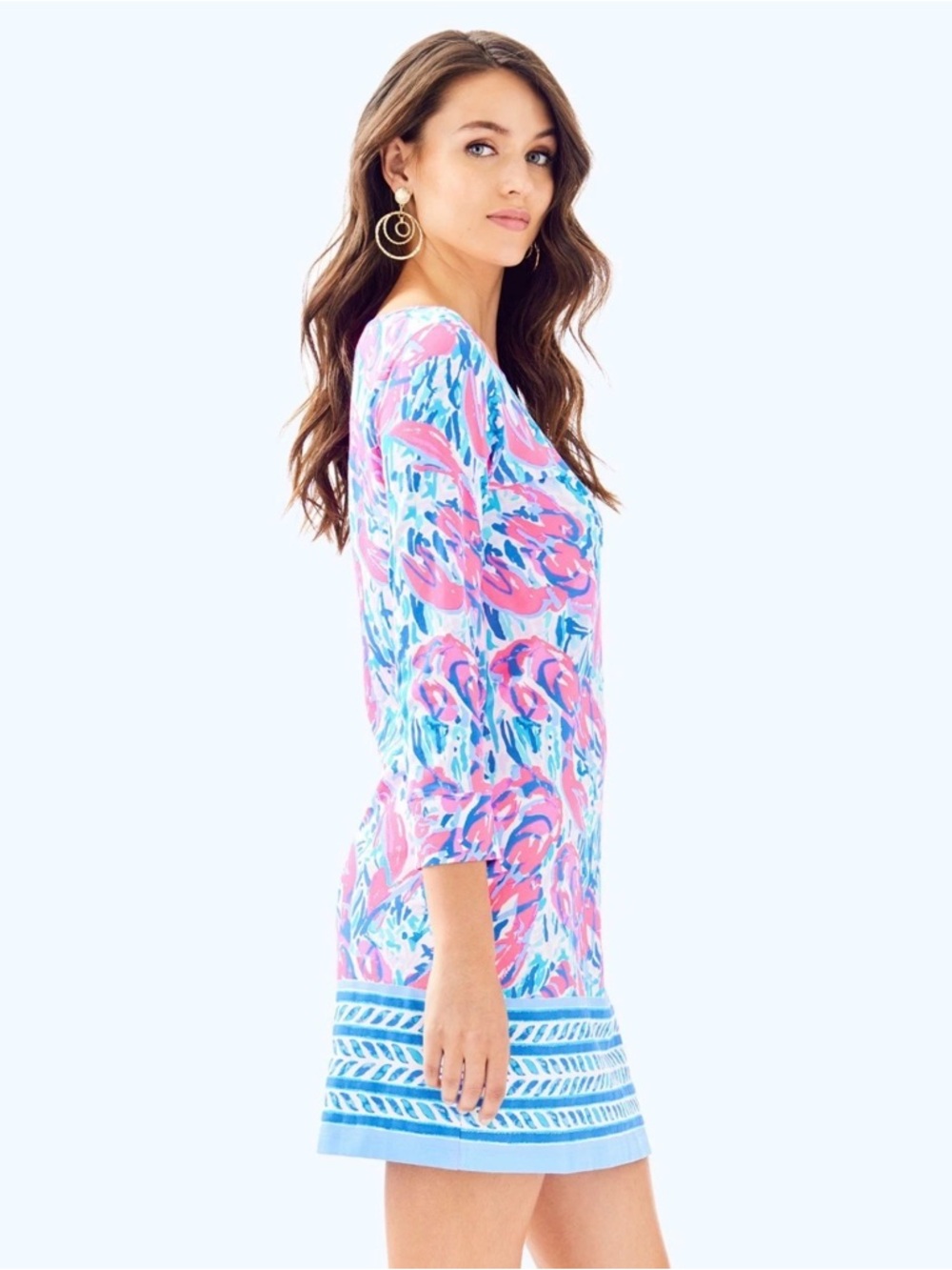 #158 🌷Lilly Pulitzer Pink & Blue Abstract Print Mini Dress - Picture 3 of 5